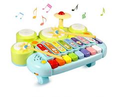 Ohuhu Xilofono Giocattolo di Musica sul Tavolo Giocattoli multifunzionali per Bambini Set per Batteria, Xilofono Set di Insegnamento Elettronico Giocattolo per Bambini Regalo per Natale o Compleanno