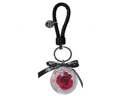 Portachiavi in pelle per auto, portachiavi eterno, con rosa, anello decorativo e da appendere, organizer per la cameretta dei bambini, scrivania (nero, taglia unica)