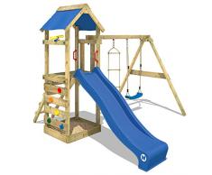 Gioco da giardino WICKEY FreeFlyer con altalena e scivolo blu, struttura da esterno per bambini con sabbiera, scaletta e accessori da gioco