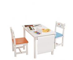 Homfa Set Tavolino Bambini Scrivania da Pittura Gioco con Rotolo per Carta Disegnare Set Mobili con 2 Sedie Animate in Legno, 83.5 x 48 x 50 cm