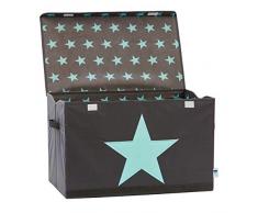 Love it Store it Scatola portaoggetti con coperchio – Grande scatola per giocattoli in tessuto – Robusto ed extra stabile – Grigio con stella verde – 62 x 38 x 39 cm