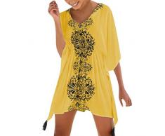 Vestito da Copricostume da Spiaggia a Manica Lunga Stampata da Donna - Plus Chiffon Cinese XL Oktober Fest delle Letto della Rinascimento Pelle Matrimonio Principessa Primavera (Giallo One Size)