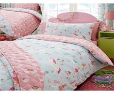 Kidz Club Copripiumino e Federa per Letto Singolo, per la Camera dei Bambini, Motivo unicorni magici, Colore Azzurro