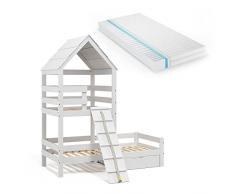 VitaliSpa Play Tower Bed Letto per bambini Letto per bambini Teddy moderno 208x235 cm in legno massiccio Camera dei bambini Struttura a doghe Letto avventura Letto arrampicata