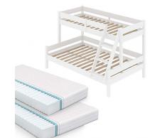 VitaliSpa Letto a castello Everest, Bianco, 120 x 200 cm con 2 materassi