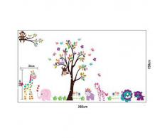 Rainbow Fox XLarge Albero Colorato e Cartoon Animali Adesivi Murali, bella giraffa leone zebra Tiger Scimmia, Camera Dei Bambini Vivai Adesivi da Parete removibili / Adesivi Murali / Decorazione Murale, Set di 2 Fogli