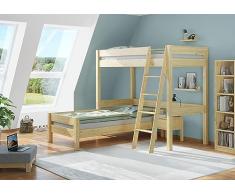Erst-Holz Tre varianti letto soppalco x bambini con letto singolo inferiore 90x200 pino V-60.20-09-2-20Z, accessori:Doghe in assi di legno rigide e materasso