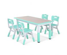 LAZY BUDDY Tavolo per Bambini con 4 Sedie, Scrivania per Bambini con Altezza Regolabile, 3 Colori, Set Tavolo Facile da Pulire, Tavolo con Sedie Adatto a Bambini dai 2 ai 10 Anni (Menta Verde)