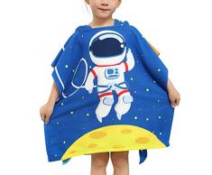 JFAN Asciugamani Da Spiaggia Per Bambini Cartoon Spiaggia Poncho Telo Da Bagno Per Ragazzi Protezione Doccia Solare Asciugamani Portatile Cappuccio 2-10 Anni，Taglia unica Astronauti