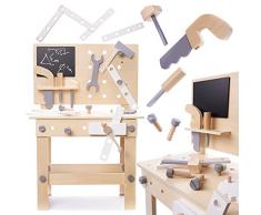 ikonka Banco da lavoro fai da te, in legno, con attrezzi su un tavolo, pratico giocattolo creativo con accessori