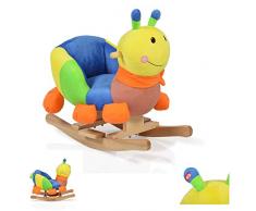 Peluche a Dondolo Animale a Dondolo Caterpillar WJ-635 Funzione Suono, Maniglie in Legno da 12 Mesi