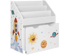 SONGMICS Scaffale per Giocattoli, Libreria per Bambini a 3 Scomparti, Contenitore Portagiochi Estraibile con Ruote, Multiuso, per Cameretta e Stanza dei Giochi, Bianco GKR41WT