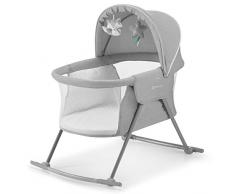 Kinderkraft Lettino da Campeggio LOVI, Culla a Dondolo, Cappottina, Materasso, Pieghevole, per Neonati, 0-15 Kg, Grigio