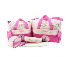 Jitong 5 Pezzi Set di Borse per Mamma/Ricamata Borsa a Tracolla Bambino/Fasciatoio per Pannolini/Borse Termiche Biberon (Rosa, Taglia unica)