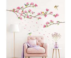DECOWALL SG-2117 Ciliegio Uccelli Albero Adesivi da Parete ramo di magnolia rosa Murali Decorazione per Camera Letto Soggiorno Bambini Murale DIY