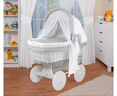 WALDIN Culla con cappotta,Culla con ruote XXL,IN 44 VARIANTI,telaio/ruote laccato in bianco,colore tessile bianco/punti bianco