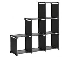 SONGMICS Scaffale Portaoggetti a 6 Cubi, Libreria, Organizzatore a Scala, in Soggiorno, Camera per Bambini, Bagno, per Giocattoli e necessità Quotidiane, Divisorio di Stanza, Nero LSN63BKV1