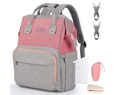 Zaino Mamma Multifunzione, Zaino Fasciatoio Neonati Zaino Impermeabile per Mamma Grande Borsa Nappy Oxford 56L con Fasciatoio 70x50cm in Omaggio +2 Cinghie per Passeggino (Grigio&Rosa)