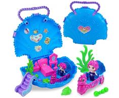 Tcvents Giocattoli per bambini, 13 pezzi per travestimenti da principessa, accessori per giocattoli con sirenetta, carrozza, scale, letto, toletta