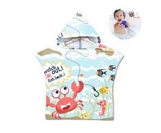 Chickwin Asciugamano Poncho Bambino, Cartone Animato Kids Accappatoio Microfibra Asciugatura da Bagno con Cappuccio Asciugatura Rapida per Spiaggia Bagno (60x80cm,Granchio)