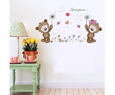 Orsacchiotti gemelli Adesivo adorabile Novità Bellissimo Bambino bambini Casa Moderno Sticker (adesivo murale) Ragazza Fiori Soggiorno Camera da letto arredamento Elegante Decorazione