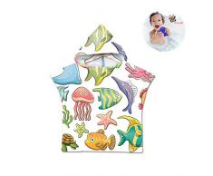 Chickwin Asciugamano Poncho Bambino, Cartone Animato Kids Accappatoio Microfibra Asciugatura da Bagno con Cappuccio Asciugatura Rapida per Spiaggia Bagno (60x80cm,Medusa)