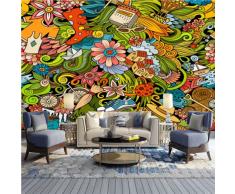 Carta da Parati da Graffiti Del Prato Del Campo Della Primavera Gita Di Primavera Astratta Del Fumetto Murale Adesivo, Sfondo Murale per Camera letto, Soggiorno - 300 x 210 cm