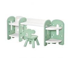 homcom Tavolo e Sedia per Bambini 1-4 Anni con Ripiani Laterali, Set 2 Pezzi Tavolo da Gioco per Cameretta in PE, Verde e Bianco