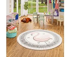 Pergamon Maui Kids - Tappeto Bambini - Fenicottero - Pastello Rosa - Rotondo - 3 Dimensioni