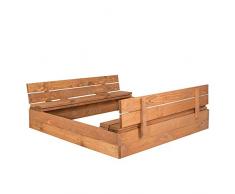 Sabbiera SPRINGOS con panca, 120 cm x 120 cm, copertura, legno, impregnata, sabbiera per bambini, parco giochi
