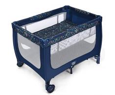 DREAMADE Lettino per Bambini 0-36 Mesi Pieghevole, Carico 15kg, a 2 Strati con Materasso e Borsa per il Trasporto, 2 Ruote con Freno, Design a Rete Traspirante, Telaio in Ferro, 125x65x76 cm (Blu)