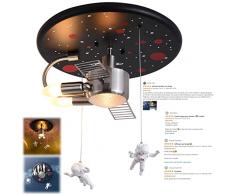 LANTING Lampadario Cameretta Ragazzo Bambino Plafoniera Ragazza Bambini Astronauta Decorazione Nera Lampadari Ragazzi Ragazze Lampada da Soffitto da Tecnologia Galassia Astronave 2xE14+E27 Ø40xH20cm