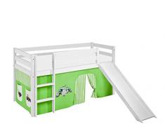Lilokids - Lettino da Gioco Jelle con Scivolo e Tenda, in Legno, 198 x 98 x 113 cm, Colore: Bianco