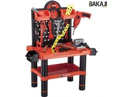BAKAJI Banco da Lavoro per Bambini 54 Pezzi Attrezzi e Accessori 70 x 51 x 60 cm con Trapano Giocattolo Realistico