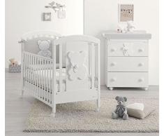 LOTTO LETTINO+FASCIATOIO+PIUMONE FUNKY AZZURRA DESIGN+MATERASSO (BIANCO)