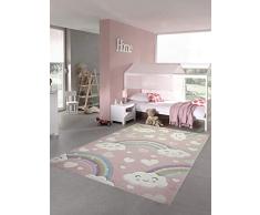 Tappeto per Bambini in Camera Arcobaleno con Nuvole e Cuori Rosa Größe 80x150 cm