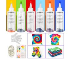 Sinwind Tie dye kit, 6 Coloranti Tessili Brillanti Tie-Dye, Non Tossico,tintura permanente, Kit di tinture per tessuto, coloranti per tessuti, Adatto per Fai da Te Tie-Dye Art per Bambini e Adulti
