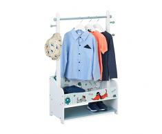 Relaxdays Stand Appendiabiti per Bambini, Scomparto Doppio, Guardaroba a Giorno, Cagnolini, HLP: 101x71x30 cm, Colorato, 80% Fibra 20% Legno