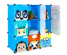 BAMNY Armadio Modulare Bambini, Armadio Portatile per Appendere i Vestiti, Stanzino Combinato, Armadietto in Moduli Plastici per Stoccaggio di Abbigliamento, Giocattoli, Asciugamani o Libri, Blu