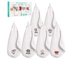 koo-dib Mussole Neonato Asciugamani, 6 Strati Organico 100% Cotone Morbidi e Traspirante Asciugamano Viso Salviettine, Riutilizzabile lavette per Pelle Sensibile bebè, 12*12 (Tedesco Confezione da 6)