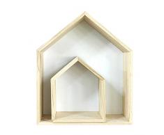 Lembeauty, set di 2 mensole in legno a forma di casetta in stile nordico naturale, mensole da parete, mensole da appendere per decorare la cameretta dei bambini bianco
