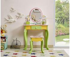 WODENY Set Tavolo da toeletta per Bambini | Toilette Cassettiera per Bambini e Sedia e Sgabello Set di Bellezza Accessori per Il Trucco di Moda Specchio con cassetto in Legno per Ragazze Rosa