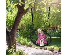 Relaxdays Altalena da Giardino a Rete, per Bambini e Adulti, Regolabile, Ø 120 cm, Portata Max. 150 kg, Nera
