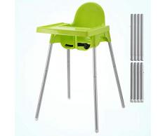 SRMTS 3 Colori Seggiolone Ergonomico Pieghevole Altezza Regolabile con Ripiano Smontabile Cinture di Sicurezza per Bambino dalla 6 Mesi Fino 5 Anni,Verde