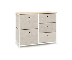 Suhu Cassettiera Grande con 5 Cassetto Design Armadietto Bagno Stretta Comodino Camera da Letto Metallo Moderno per Ufficio Soggiorno Cameretta Ingresso Cucina in Legno+Acciaio Bianco+Beige