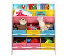 SONGMICS Scaffale per Giocattoli Mobiletto Multi-Ripiano per Bambini con Ceste in Tessuto Non Tessuto Rimovibili Multicolore per Libri e Riviste GKR36WT
