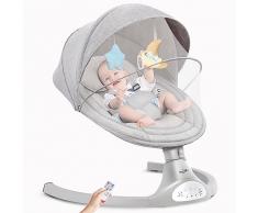 PERSEVERANCE Dondolo Neonati, Sdraietta elettrico neonati altalena da 0 fino a 10kg con musica, pieghevole,telecomando e Bluetooth, a 5 velocità silenzioso (Grigio Chiaro)