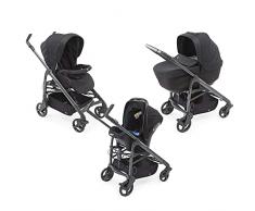 Chicco Passeggino Trio LOVE Up 3in1 con Sistema Modulare da 0 a 36 Mesi/15kg (portata 18kg), Carrozzina, Navicella Neonato con Copertina e Seggiolino Auto, Passeggino Leggero, Chiusura Compatta, Nero