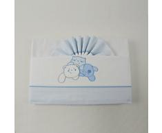 PEKITAS: Parure di lenzuola di flanella per neonati. Set di 3 pezzi per lettino da 60 x 120 cm, 100% cotone, prodotto in Portogallo. Cuna blu-bianco
