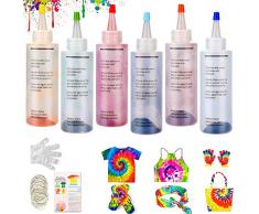 WELLXUNK® Tie Dye per Fai da Te, 6 Coloranti × 120ml/Bottiglia Tessili Brillanti Tie-Dye, Kit di Materiali per Tintura di Pigmenti Abbigliamento, Adatto per Fai da Te Tie-Dye Art per Bambini e Adulti